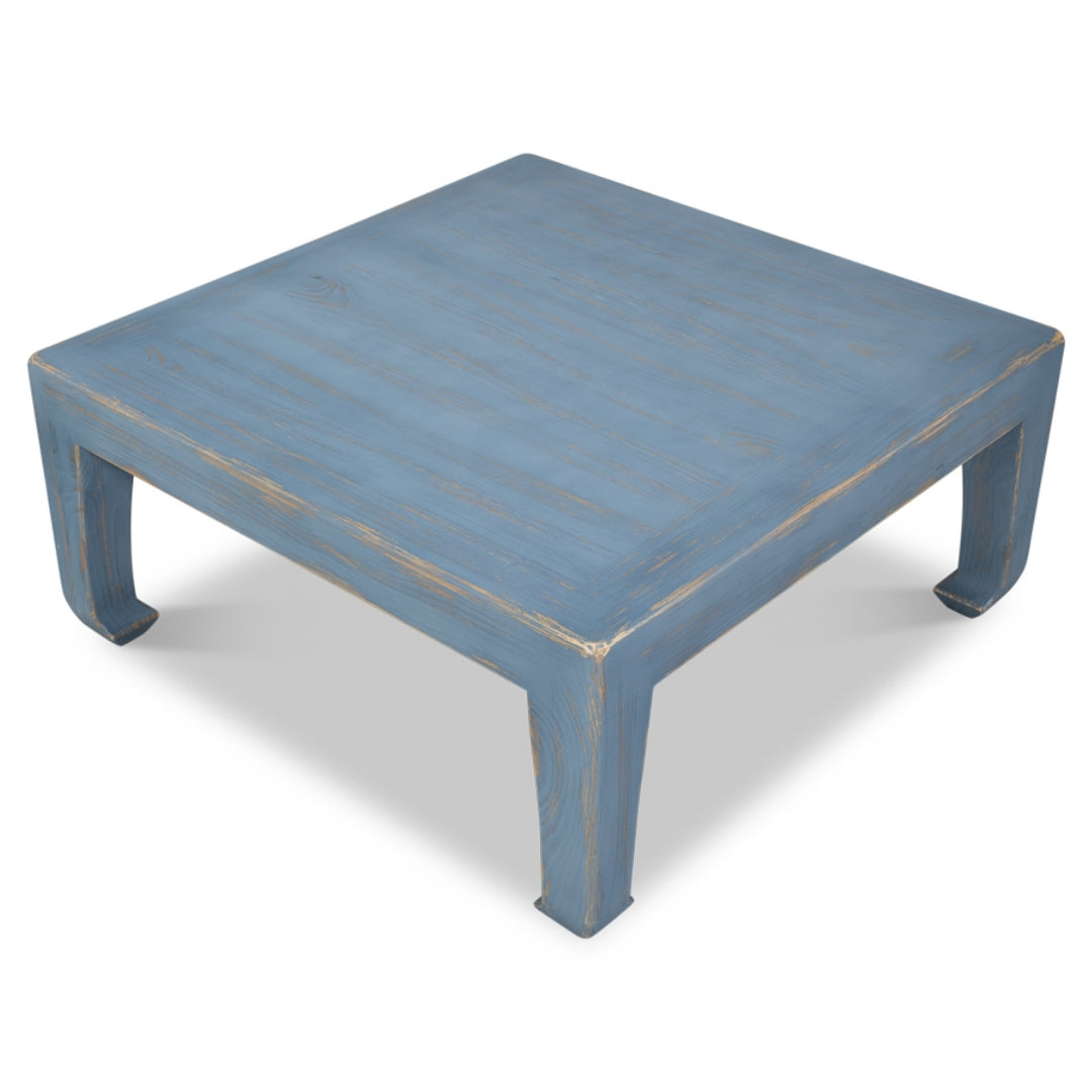 Distressed Blue Curved Leg Coffee Table