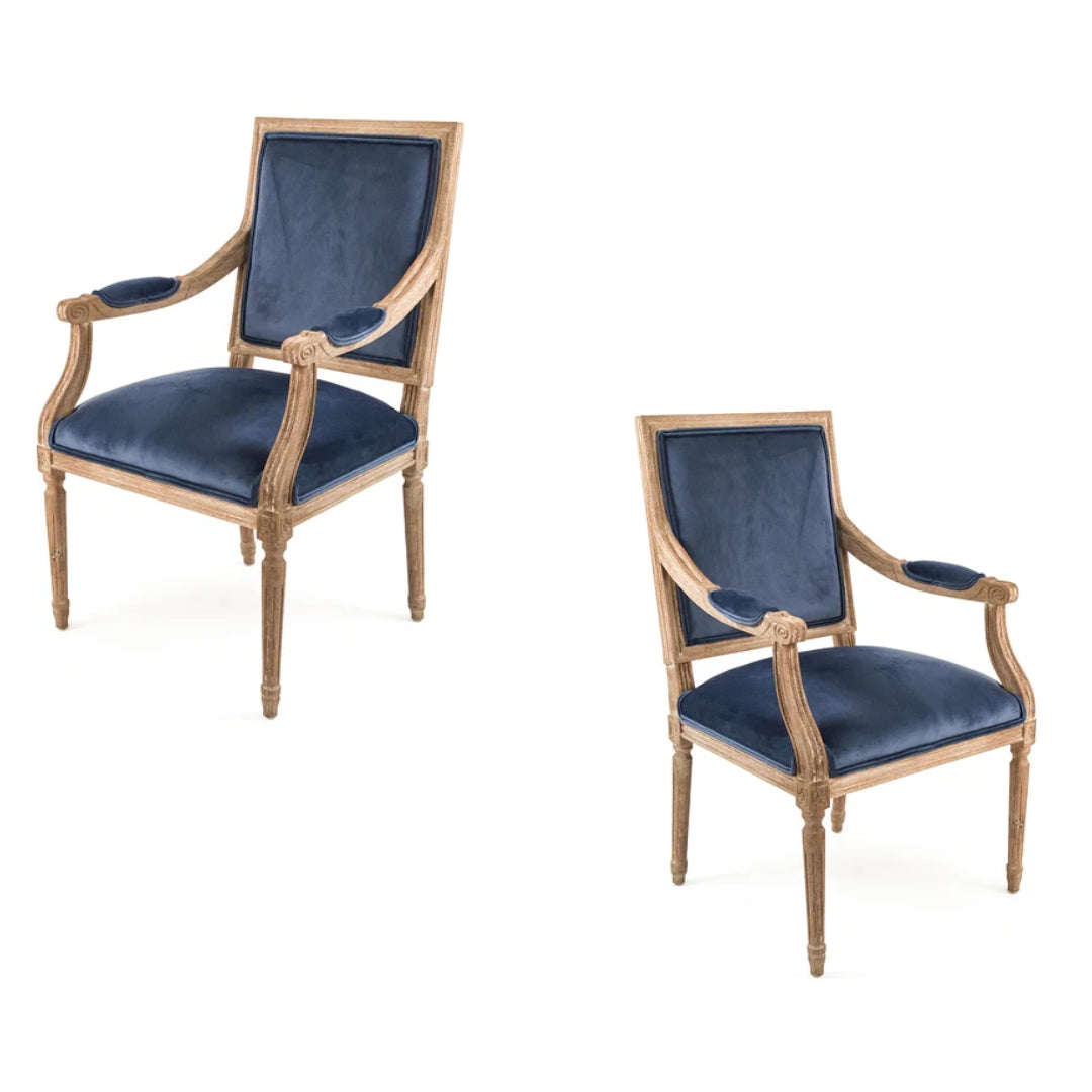 Classic Blue Velvet Square Back Accent Chair