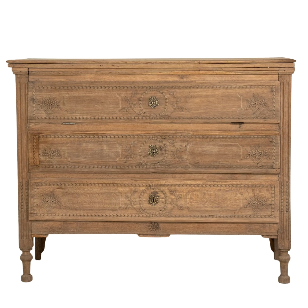 Classic Floral Carved Wood Storage Chest, Circa 19th Century