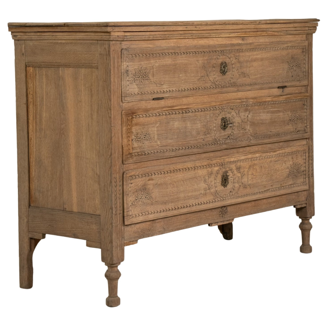 Classic Floral Carved Wood Storage Chest, Circa 19th Century