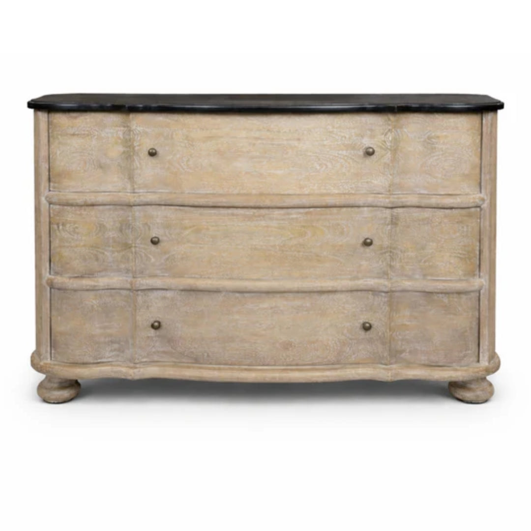 French Provincial Black Marble Top Dresser
