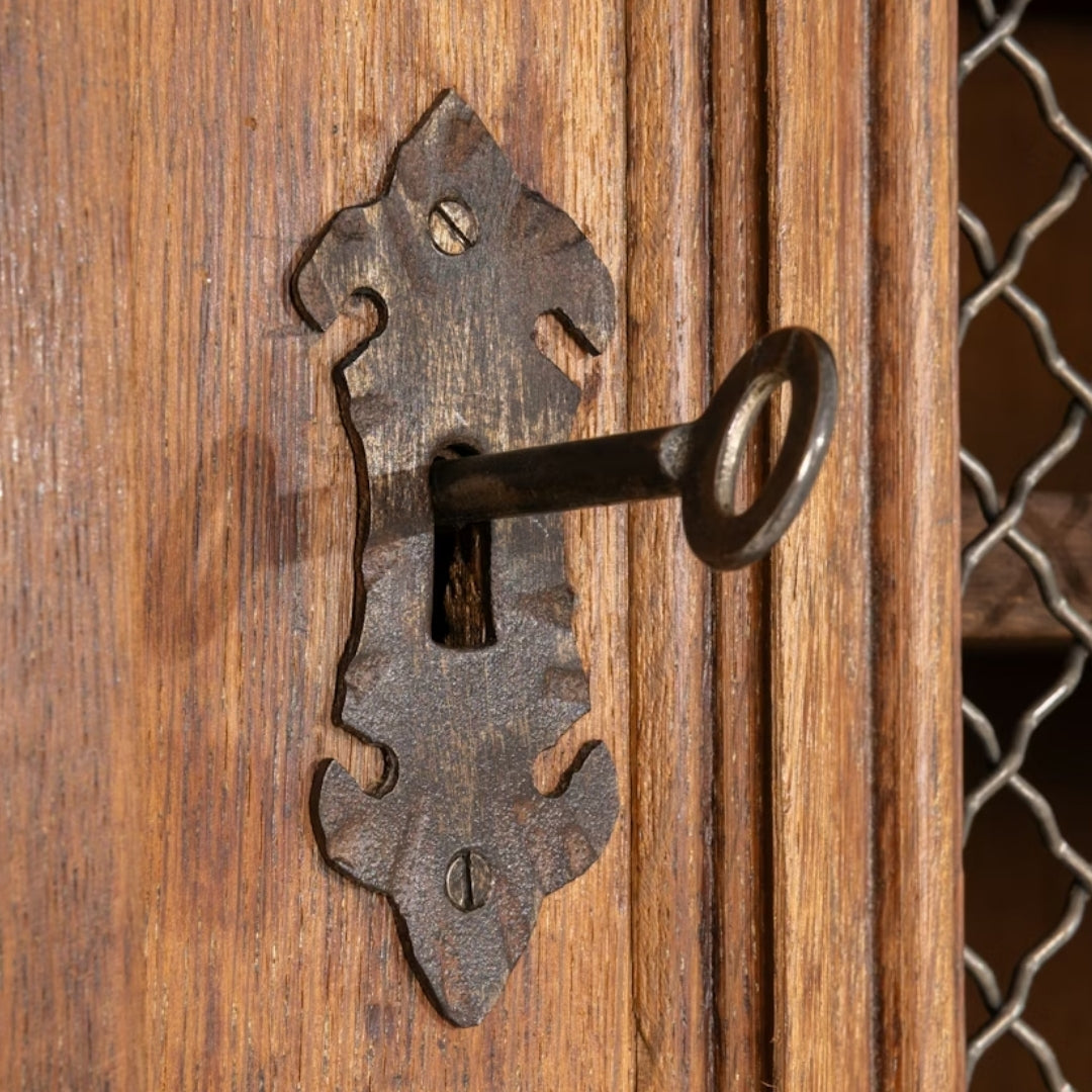 Classic French Oak Cabinet Mesh Screen Doors, Circa 1850