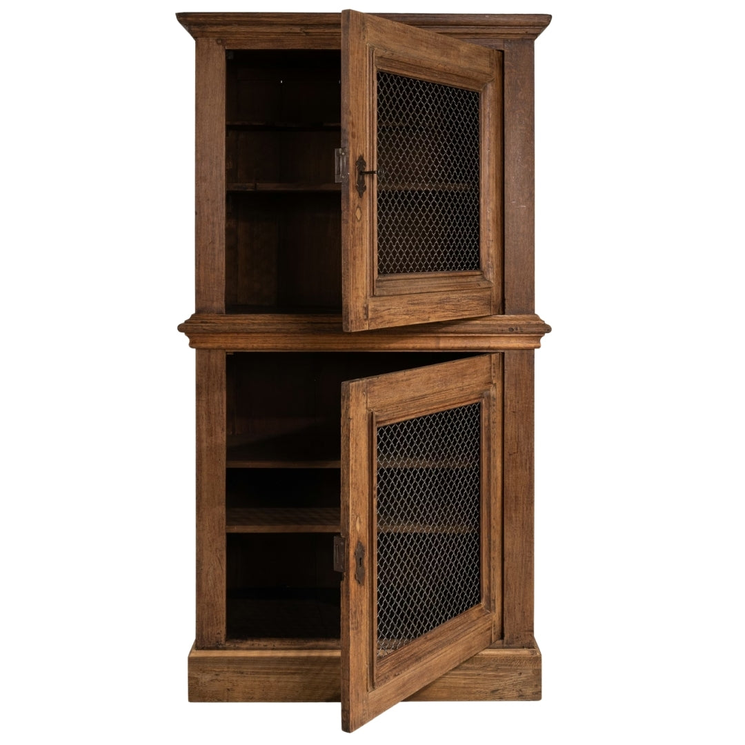 Classic French Oak Cabinet Mesh Screen Doors, Circa 1850