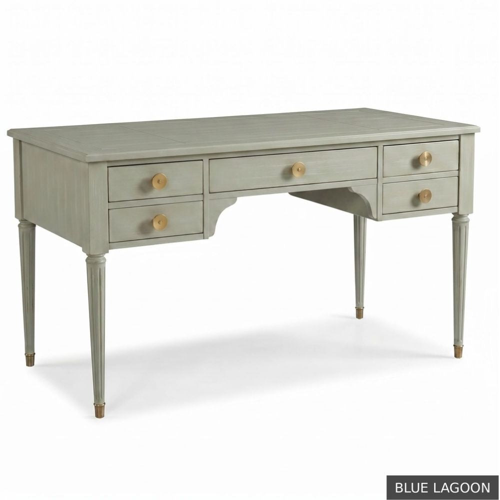 White Classic Regency Five-Drawer Desk