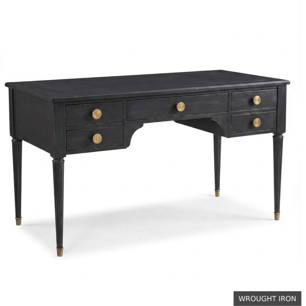 White Classic Regency Five-Drawer Desk