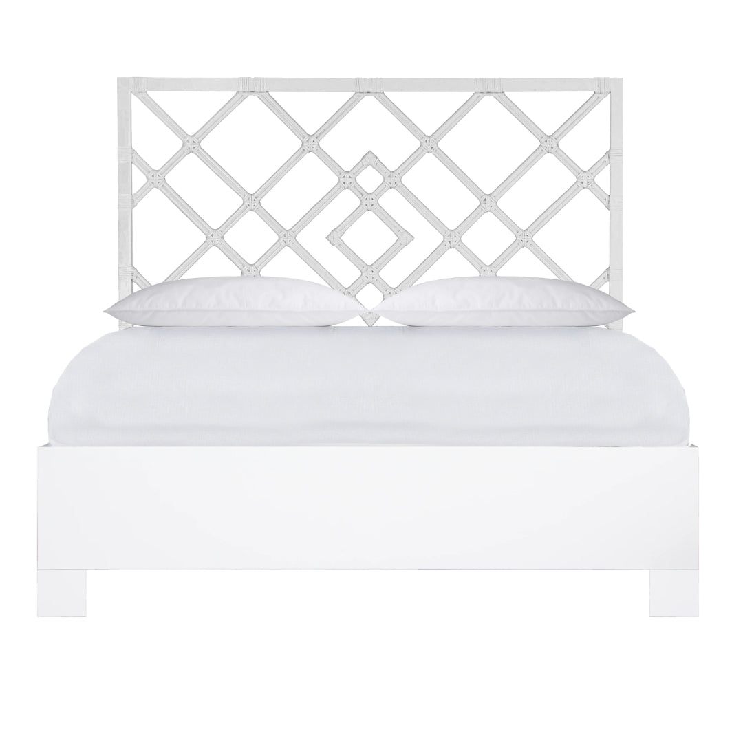 Coastal Diamond Lattice Rattan Bed