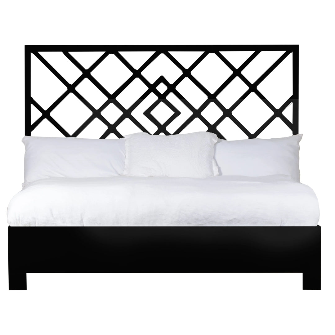 Coastal Diamond Lattice Rattan Bed