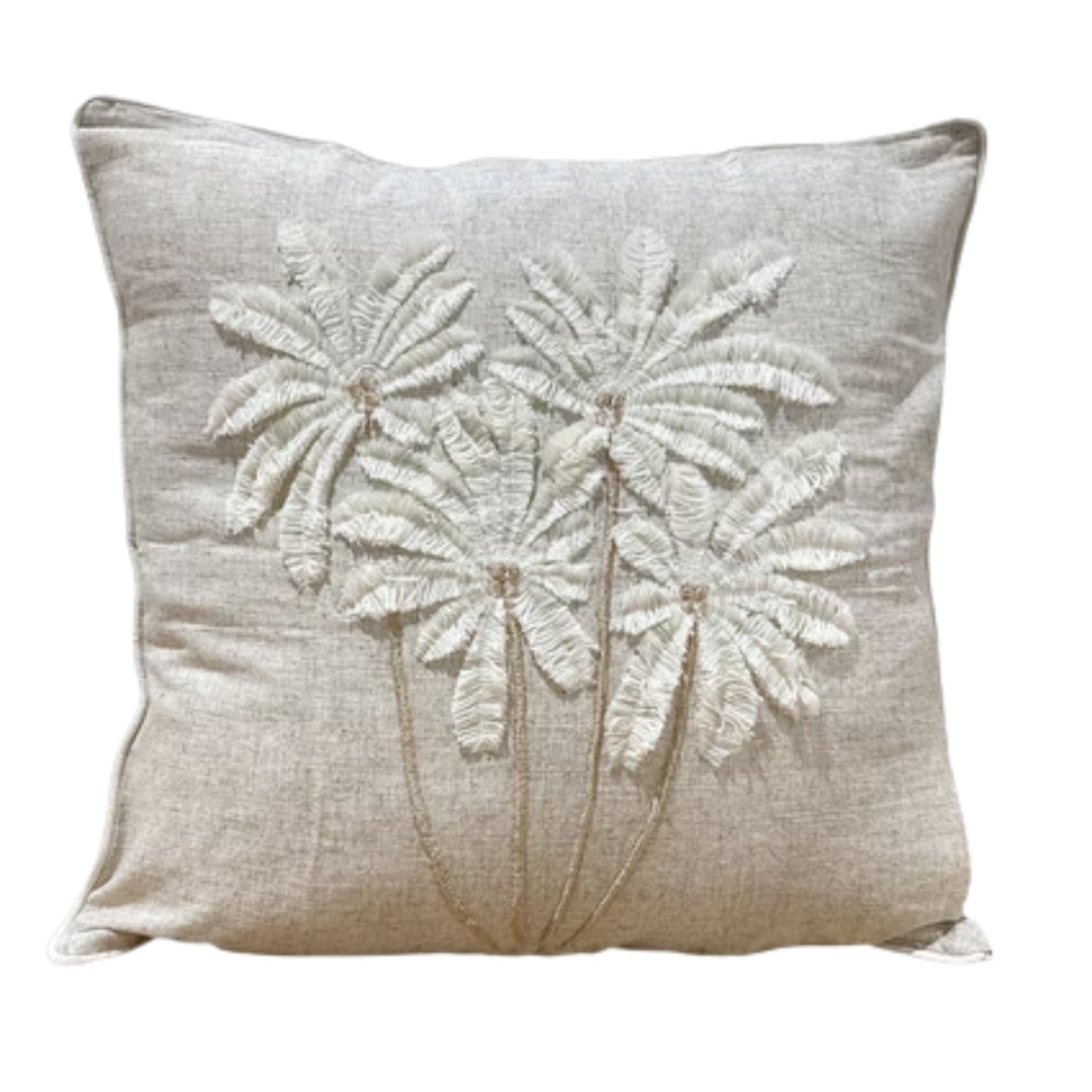 Coastal Ivory Palm Accent Linen Pillow