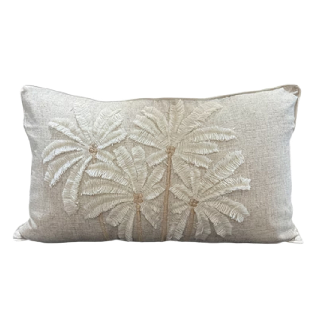 Coastal Ivory Palm Accent Linen Pillow