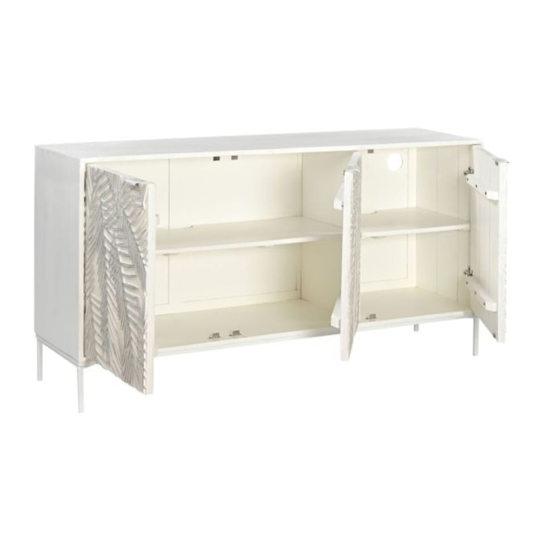 Coastal White Palms Carved Sideboard