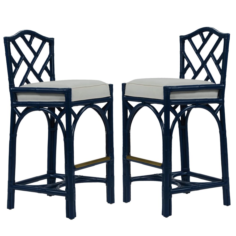 Chippendale Luxe Rattan Counter Stool with Gold Footrest