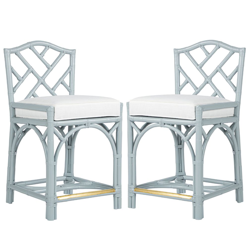 Chippendale Luxe Rattan Counter Stool with Gold Footrest
