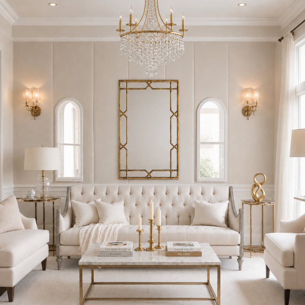 White & Gold Contemporary French Living Room