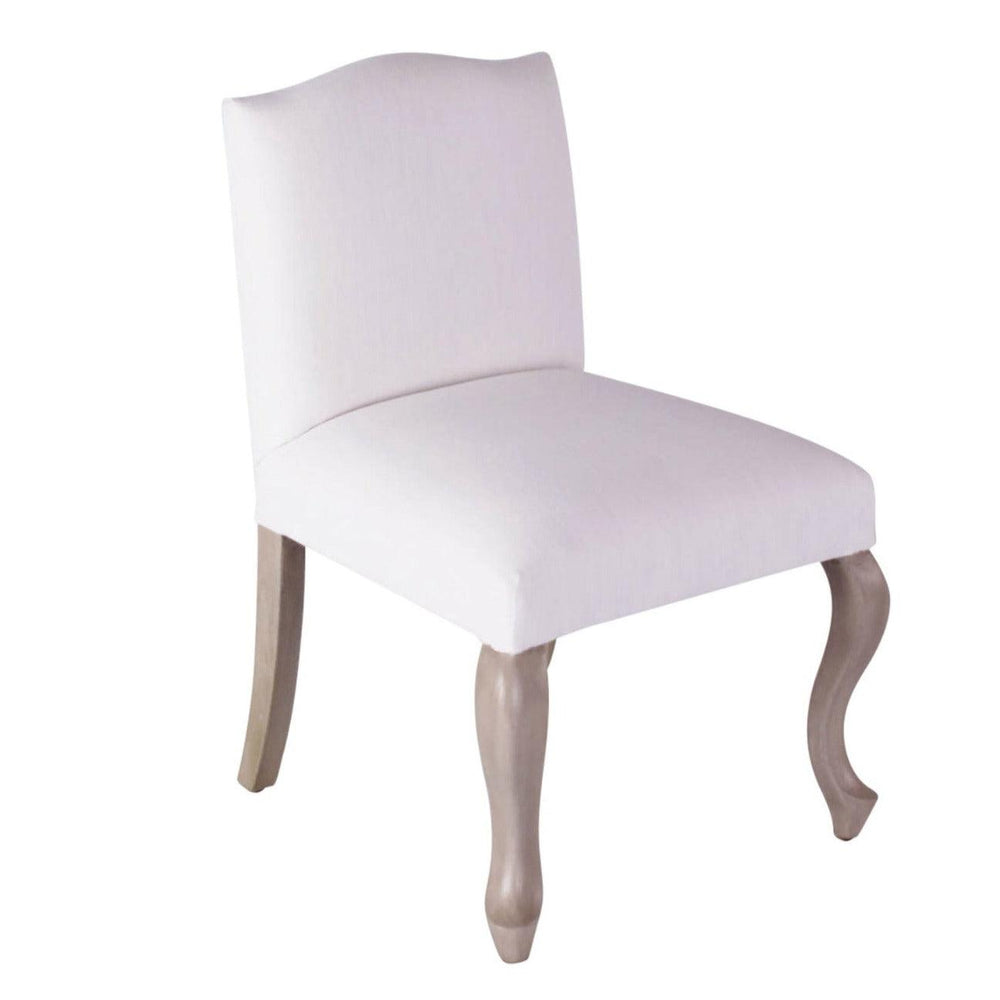 White upholstered dining chair with cabriole legs in French country style