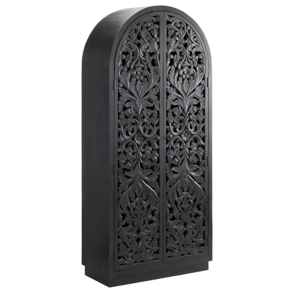 Bohemian Floral Carved Arched Cabinet