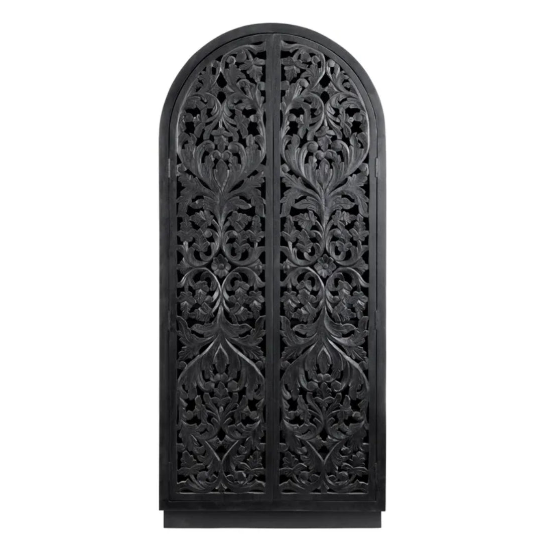 Bohemian Floral Carved Arched Cabinet