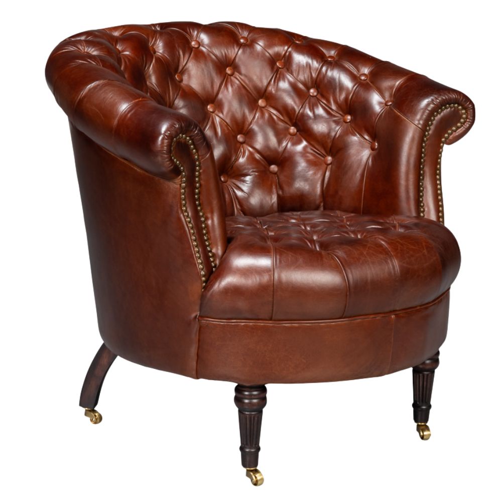 Brown Classic Barrel Chesterfield Leather Chair