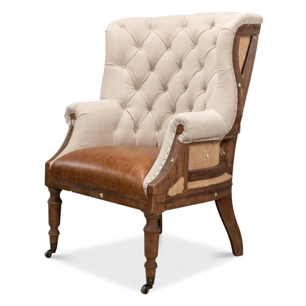 Deconstructed Tufted Armchair with Leather Seat