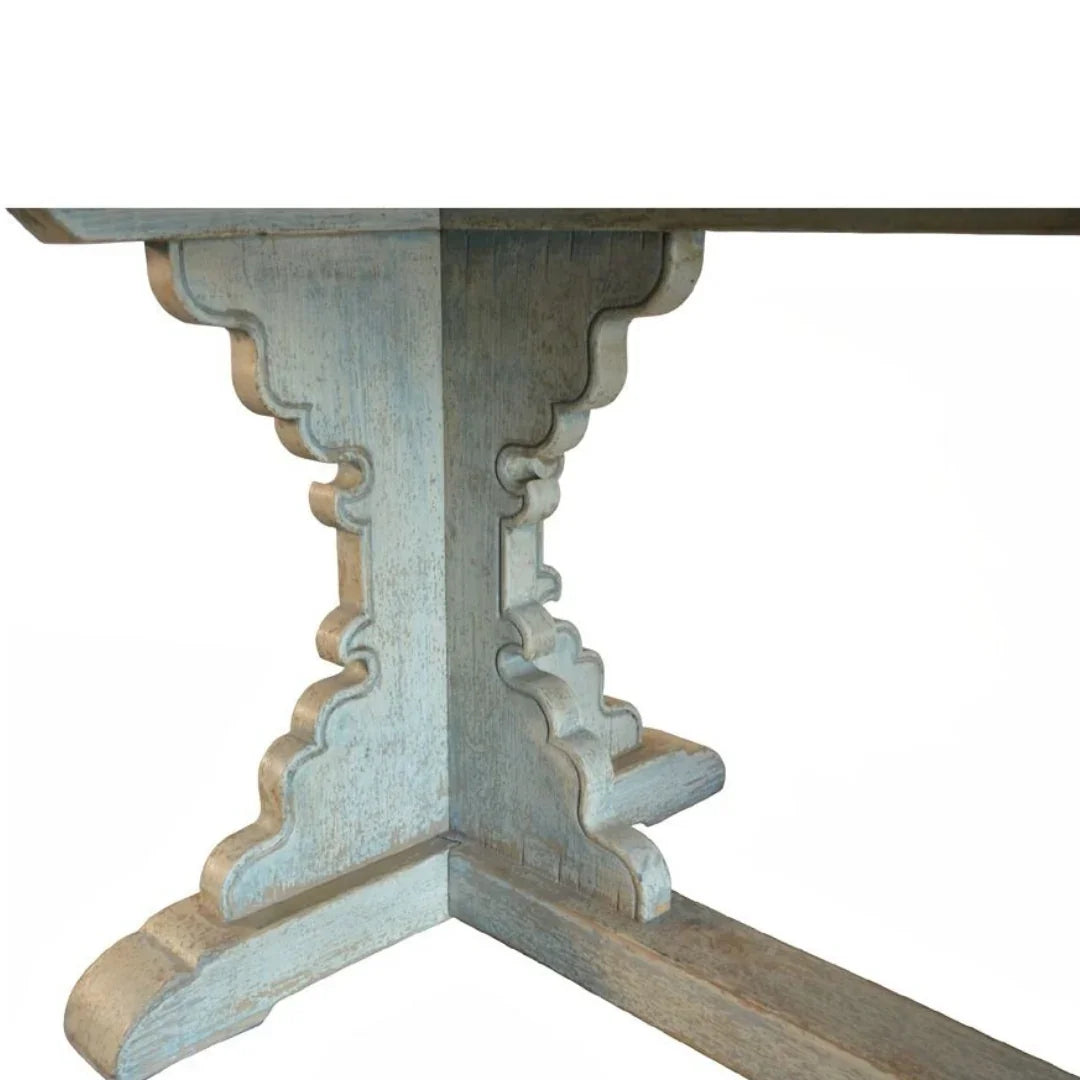 Distressed Blue Reclaimed Trestle Dining Table