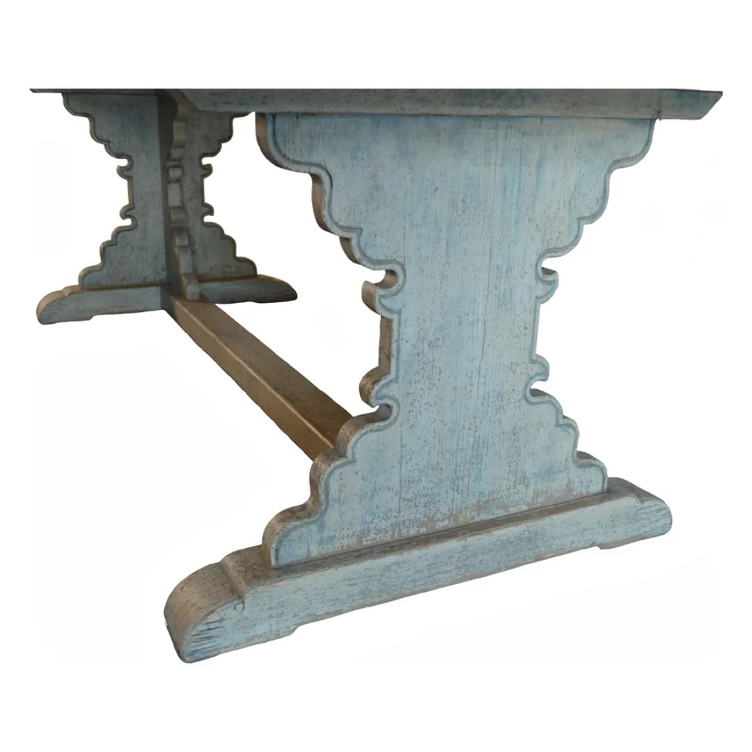 Distressed Blue Reclaimed Trestle Dining Table