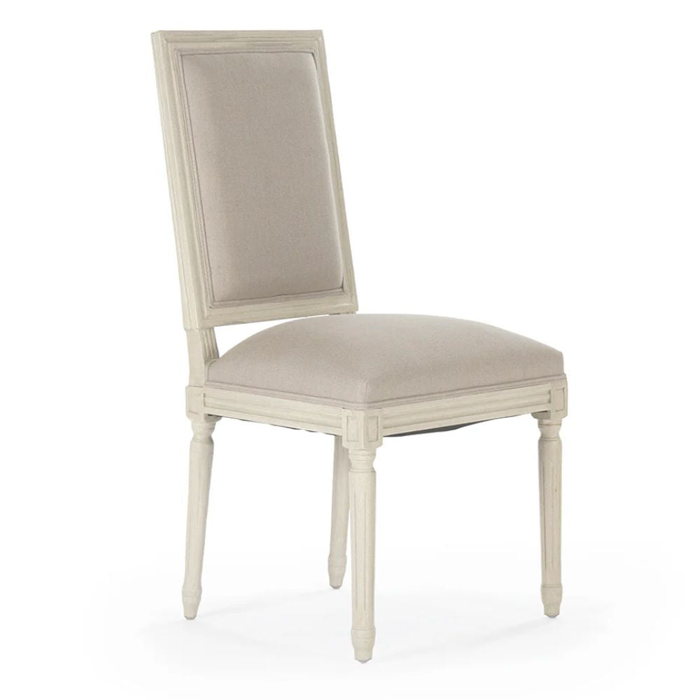 Distressed Ivory Square Back Louis Side Chair