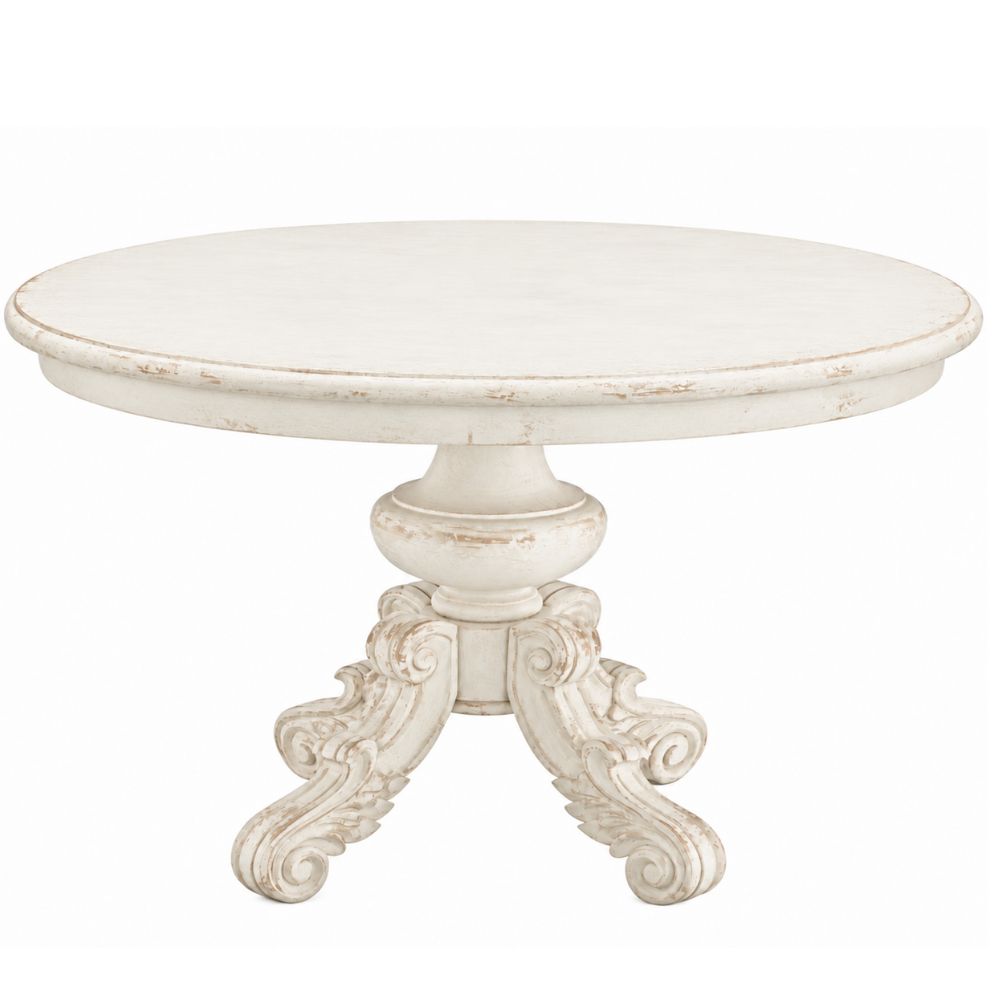 Distressed White French Scroll Round Dining Table