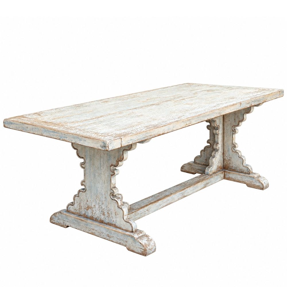 Distressed Blue Reclaimed Trestle Dining Table