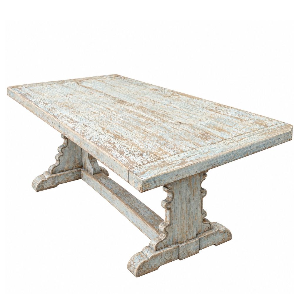 Distressed Blue Reclaimed Trestle Dining Table