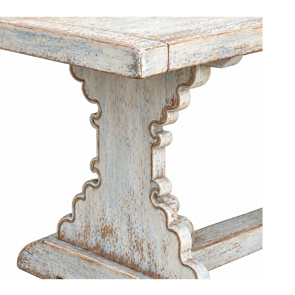Distressed Blue Reclaimed Trestle Dining Table