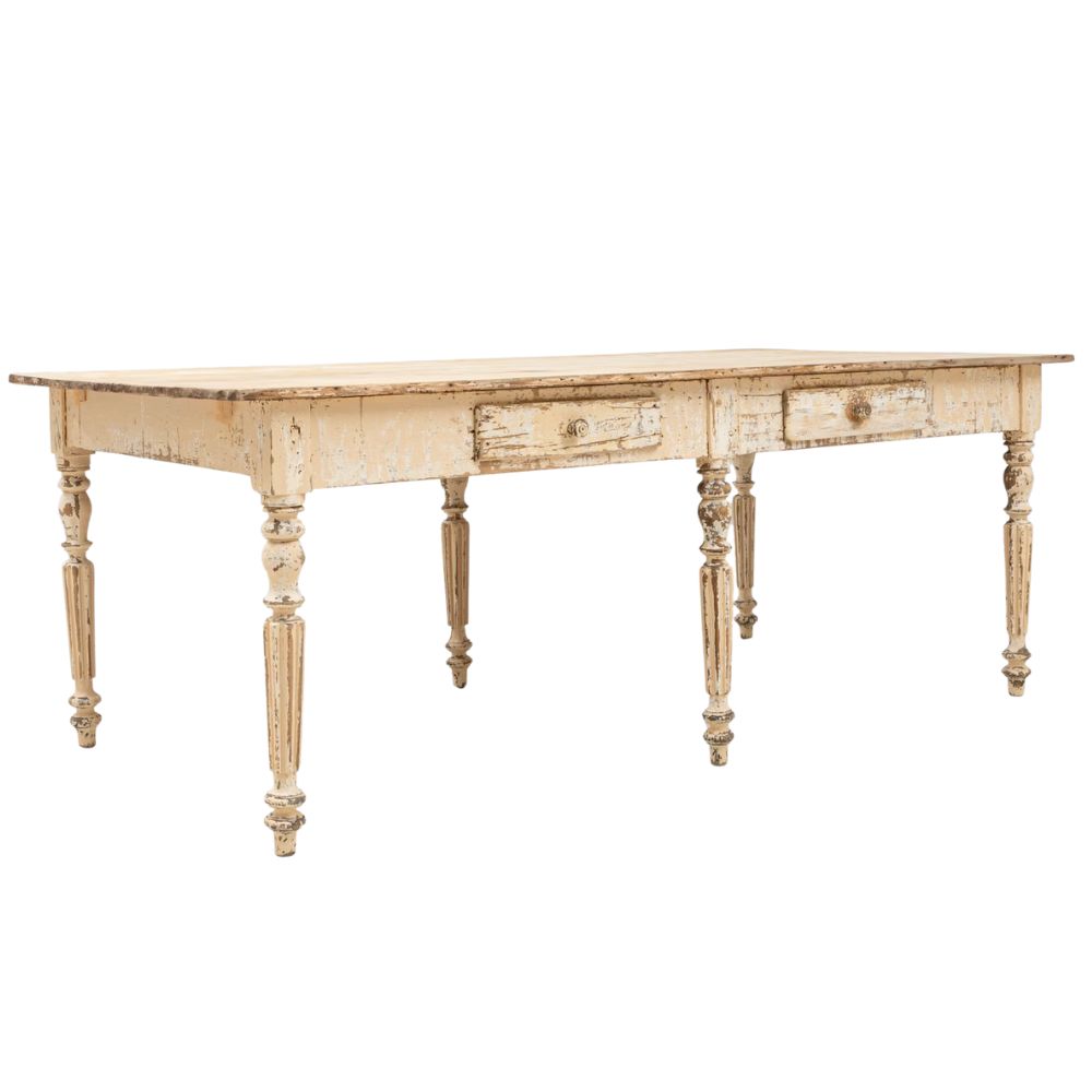 Distressed Cream French Farmhouse Dining Table, Circa 1900