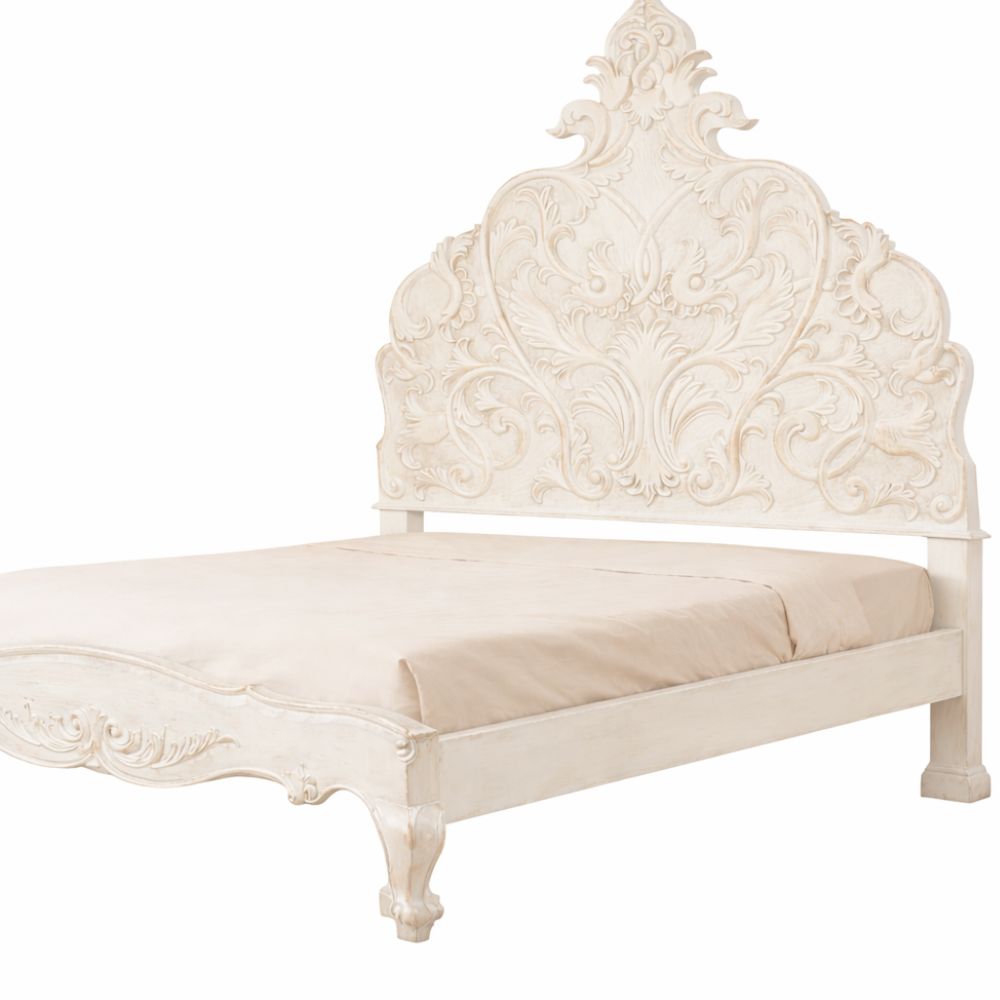 Botanique Distressed White Carved Bed