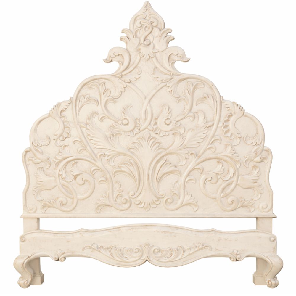 Botanique Distressed White Carved Bed