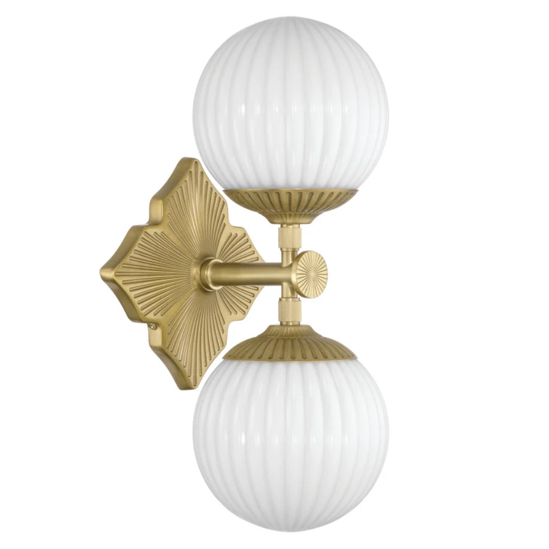 Double White Art Deco Globe Opal Wall Sconce