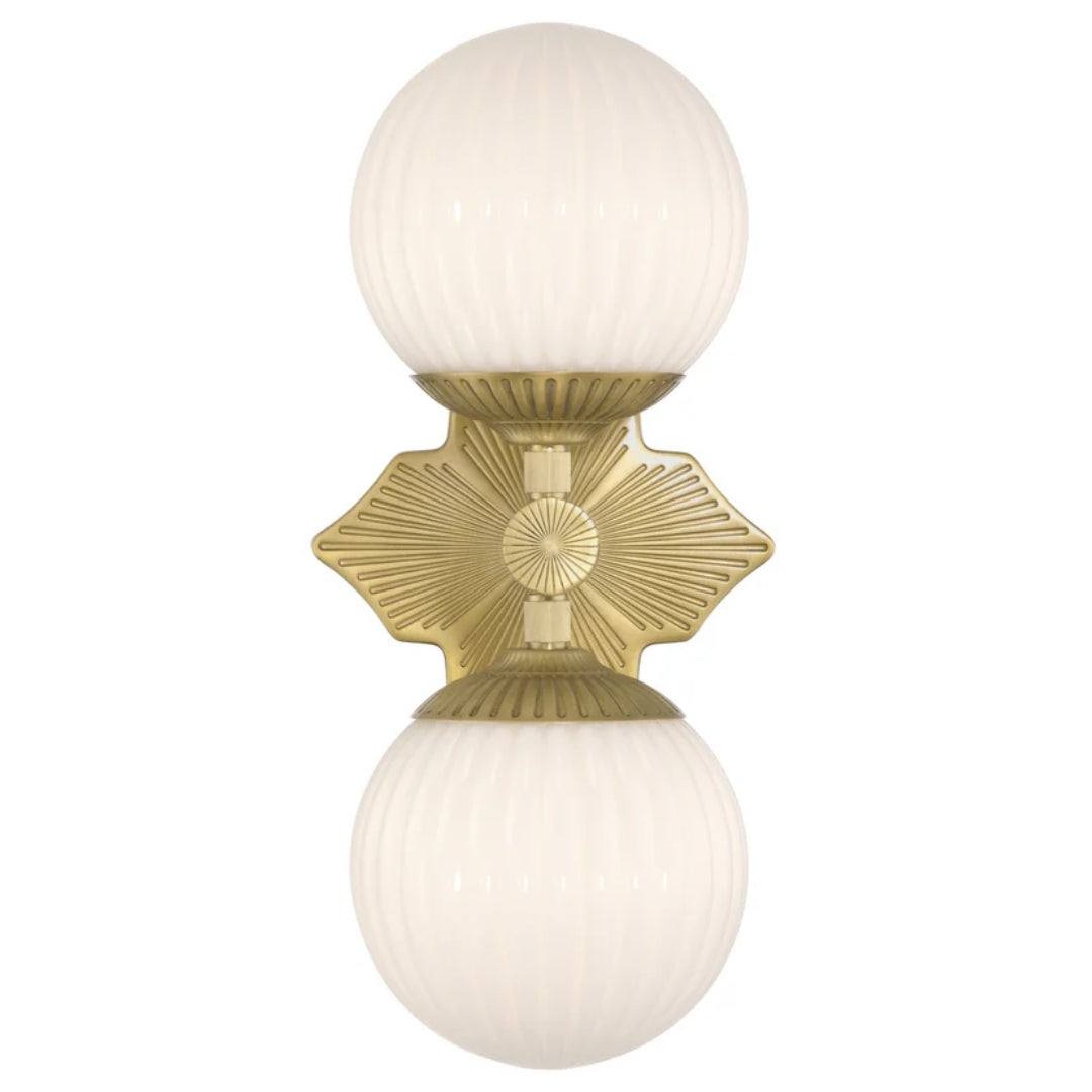 Double White Art Deco Globe Opal Wall Sconce