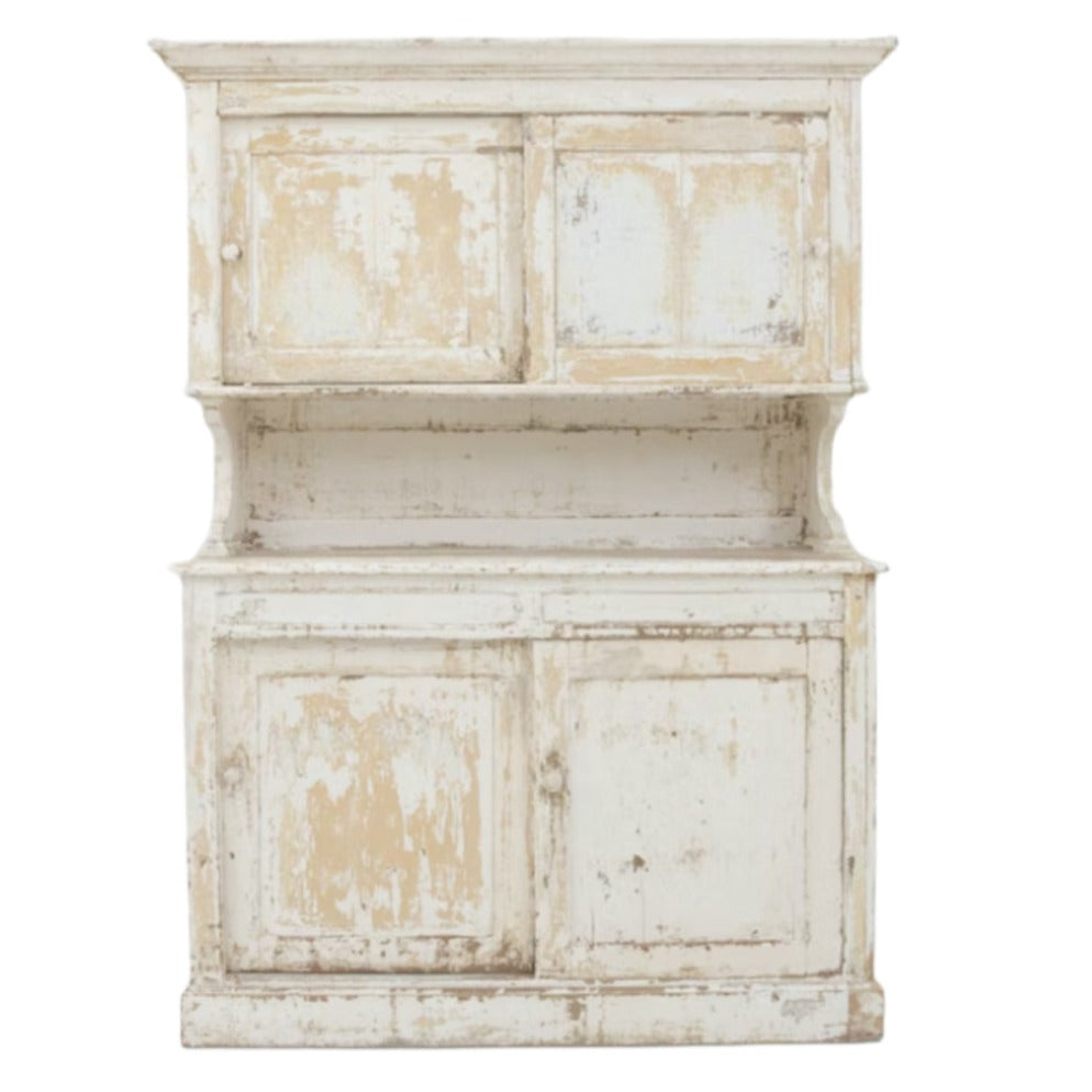 Rustic White French Buffet Cabinet, Circa 1870