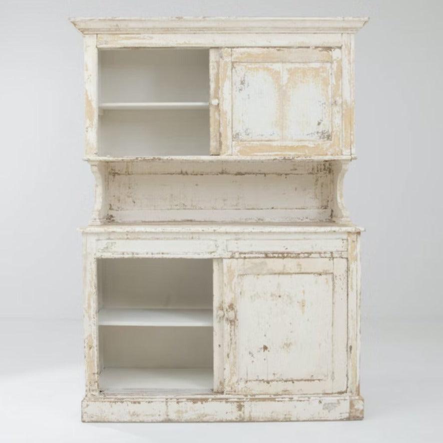 Rustic White French Buffet Cabinet, Circa 1870