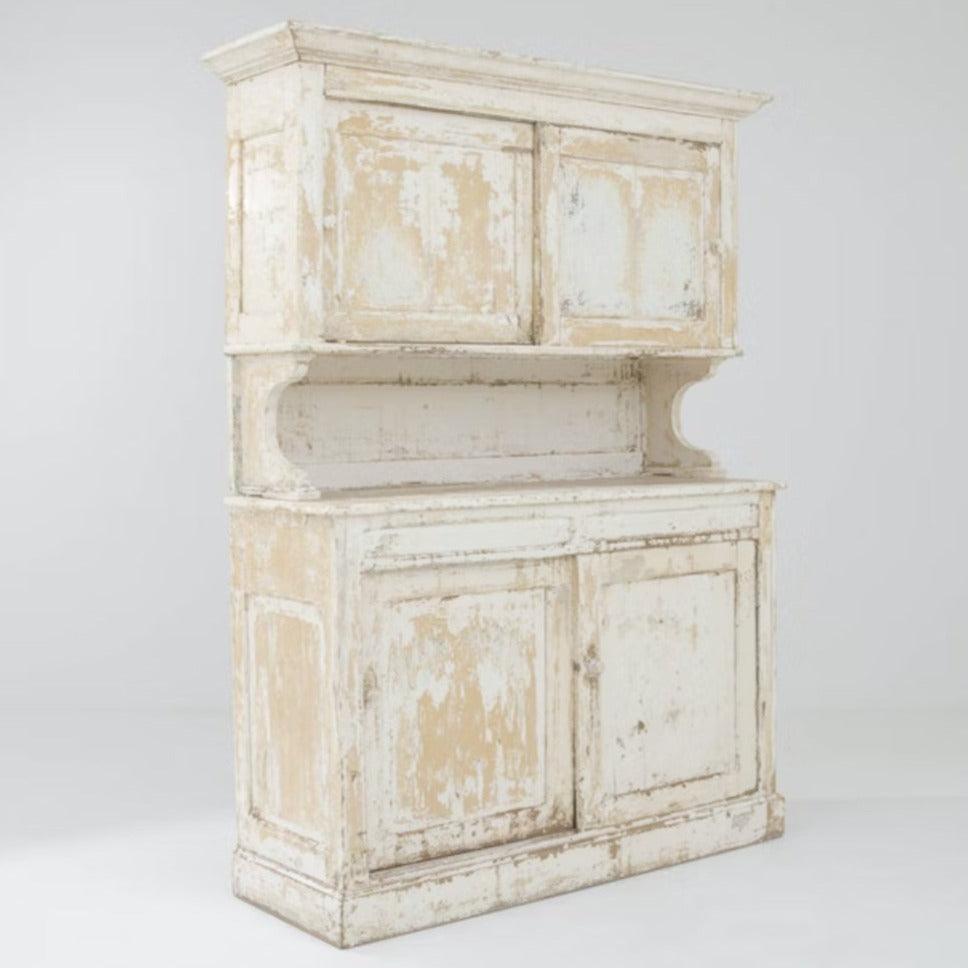 Rustic White French Buffet Cabinet, Circa 1870