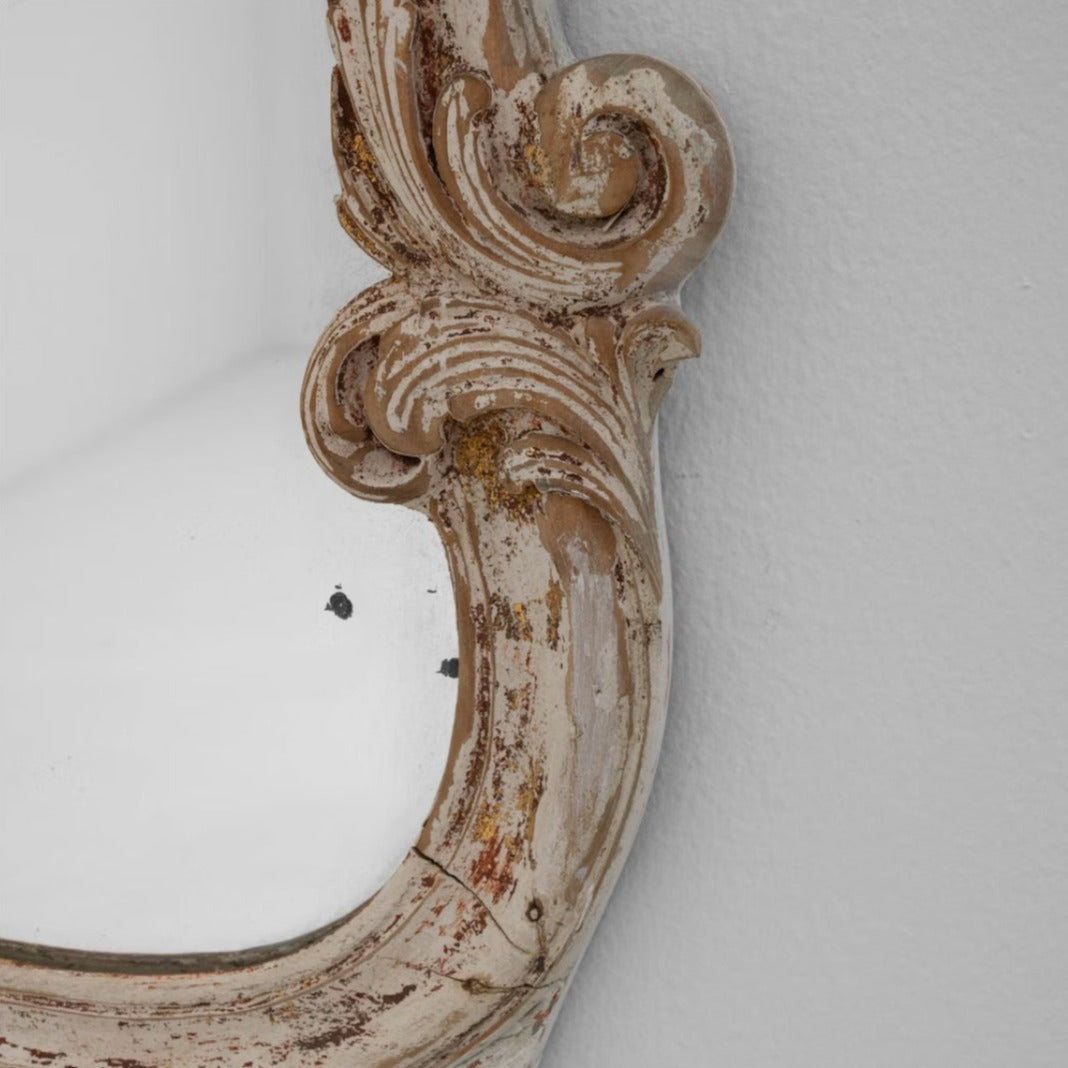 Arched Wood White Patinated Mirror