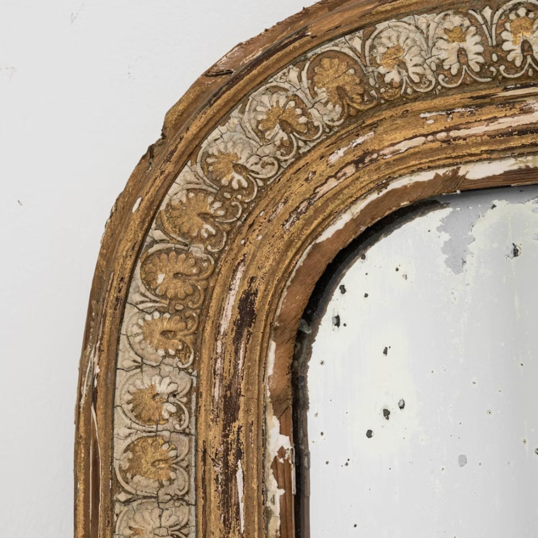 Gilded French Arched Antique Mantel Mirror - Circa 1860