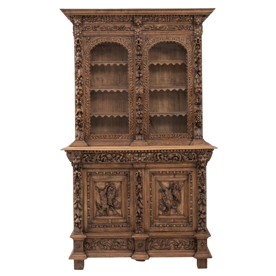 Belgian Hand-Carved Oak Display Hutch, Circa 1860