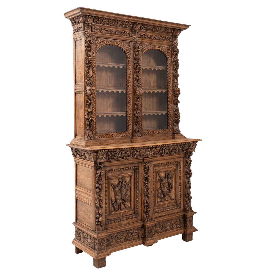 Belgian Hand-Carved Oak Display Hutch, Circa 1860