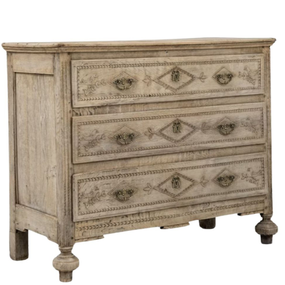 Printemps French Oak Carved Chest, Circa 1850