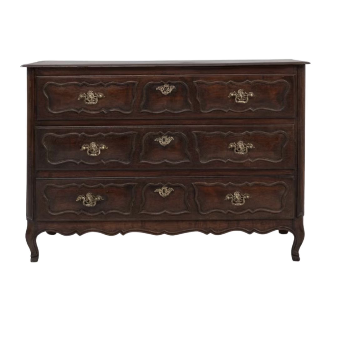 Antique French Walnut Commode with Brass Hardware, Circ 1879