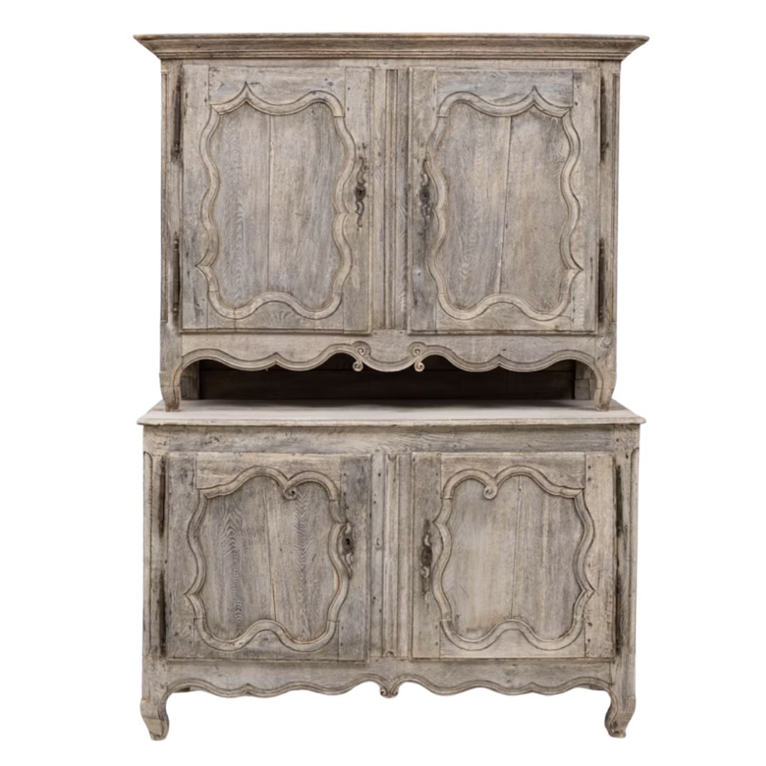 French Oak Buffet à Deux Corps with Blue Interiors, Circa 1820