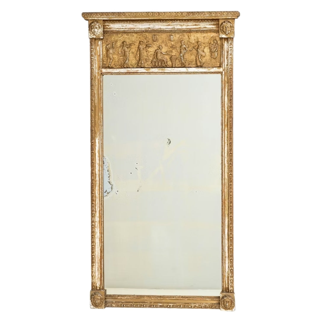 Classical Relief Antique French Gilt Trumeau Mirror, Circa 1900