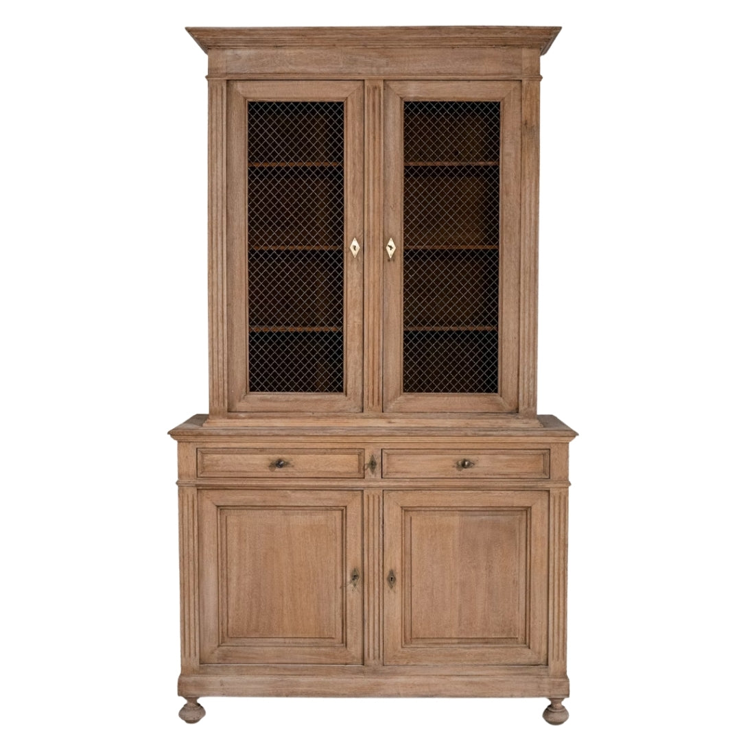 Antique French Oak Vitrine Mesh Screen Doors, Circa 1860