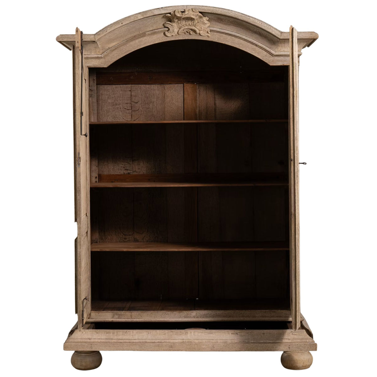 Arch-Top Natural Oak Wood Armoire, Circa 1900