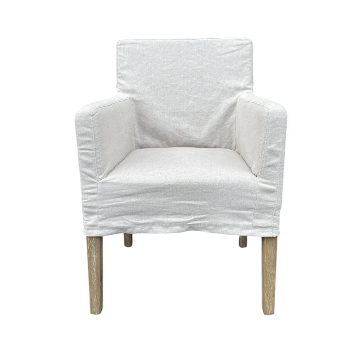 Ecru Linen Slipcovered Dining Armchair