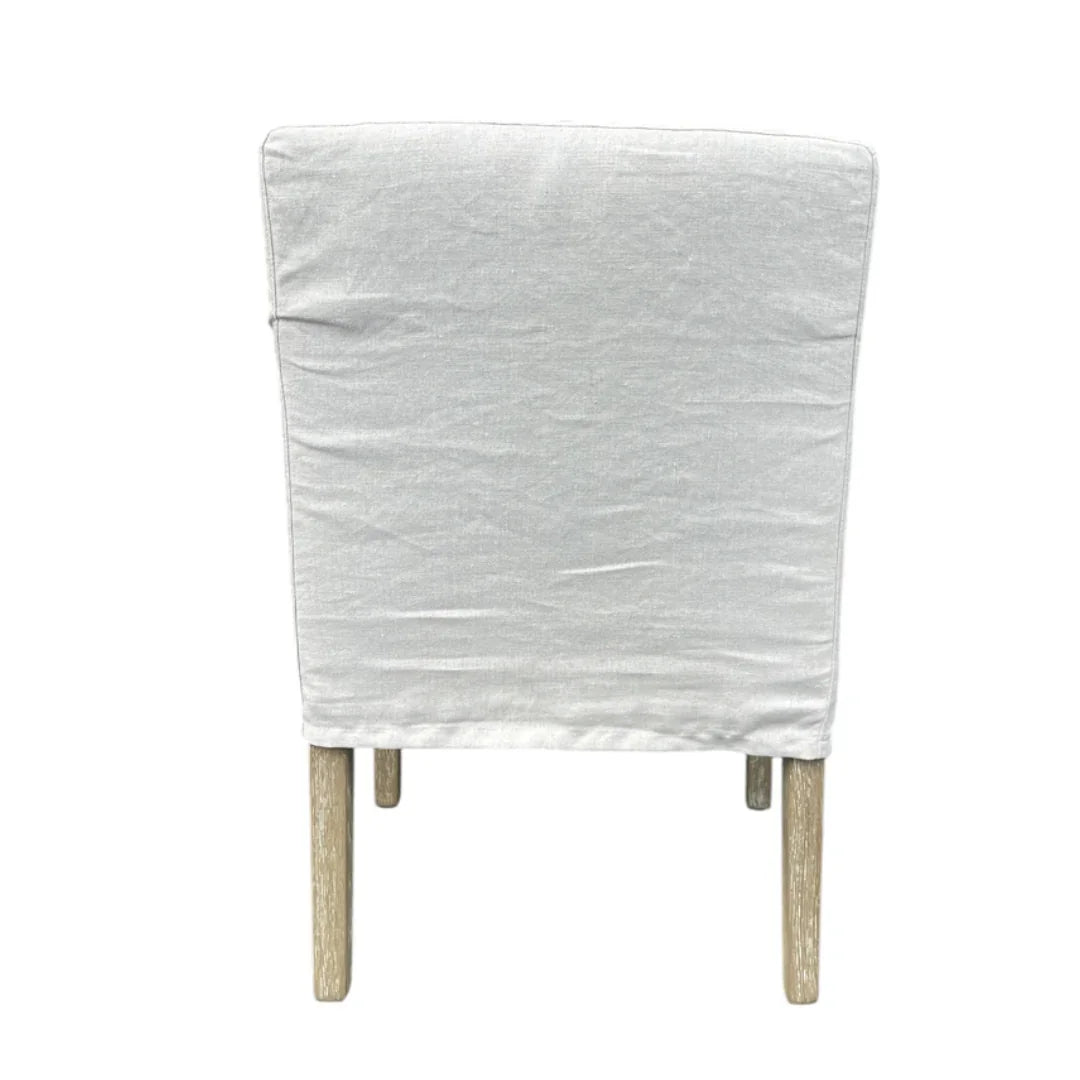Ecru Linen Slipcovered Dining Armchair
