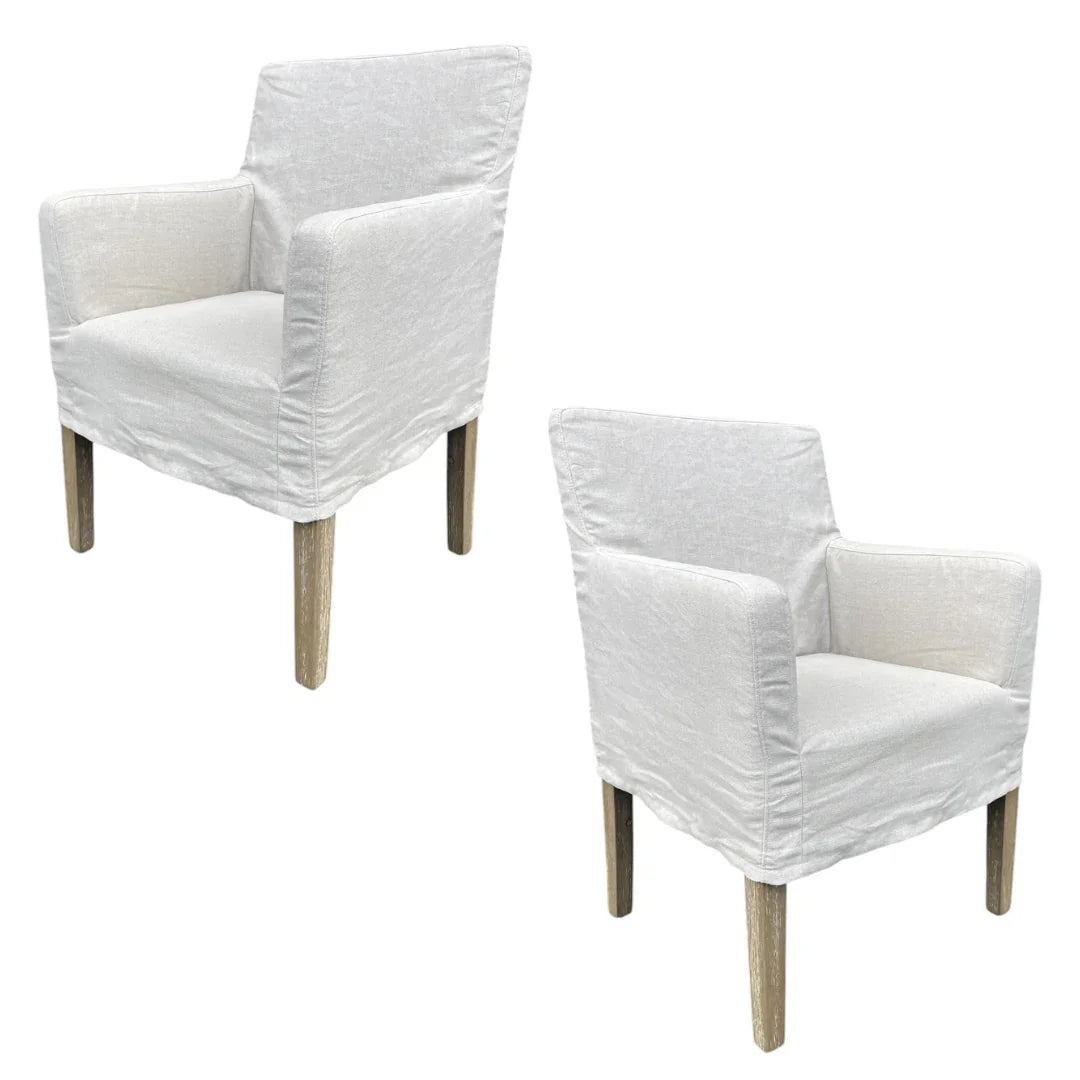 Ecru Linen Slipcovered Dining Armchair